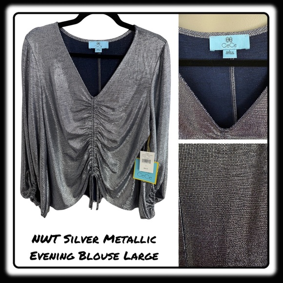 CeCe Tops - NWT CeCe Silver Shimmer-y Evening Blouse. Large. Get your “Shimmer On”!